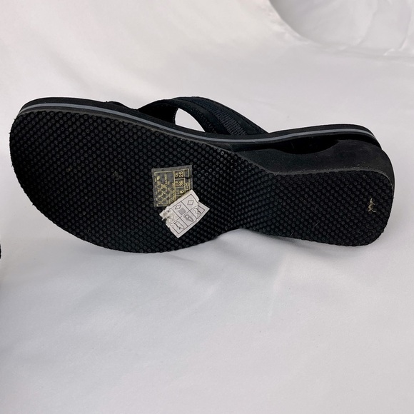 Skechers Somethin' Else Platform Thong Wedge Sandals Black Size 9 - Picture 7 of 15